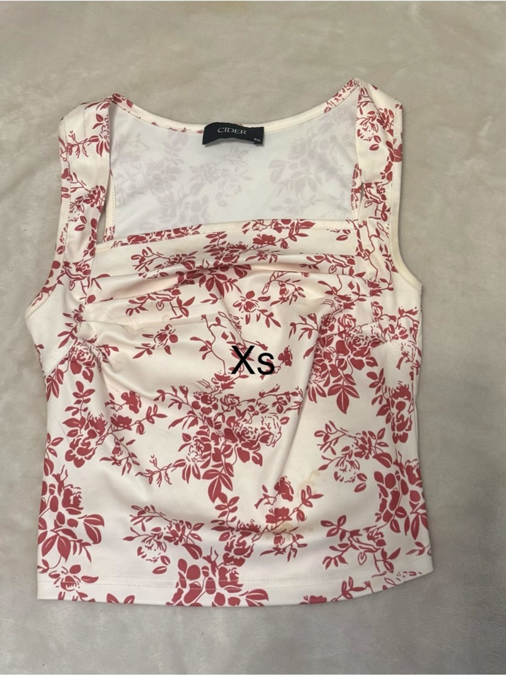 FLORAL RUCHED SQUARE NECK CROP TANK TOP